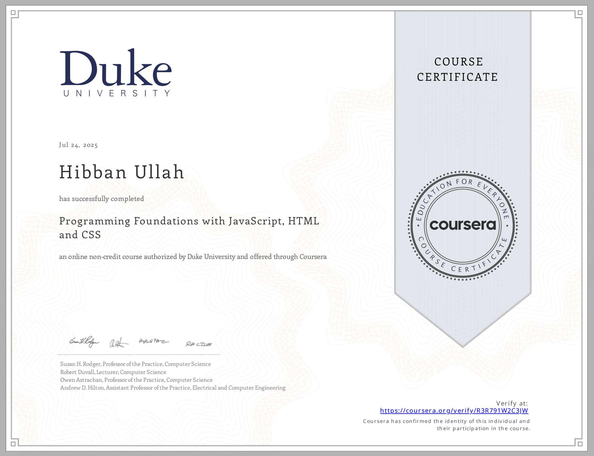 Certificate Title